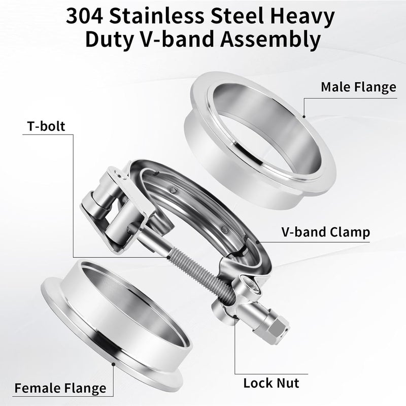 MuHize 3.5 Inch Quick Release V Band Clamp with Male Female Flanges - 304 Stainless Steel Heavy Duty Exhaust Clamp for Turbo/Headers/Manifolds - Image 3